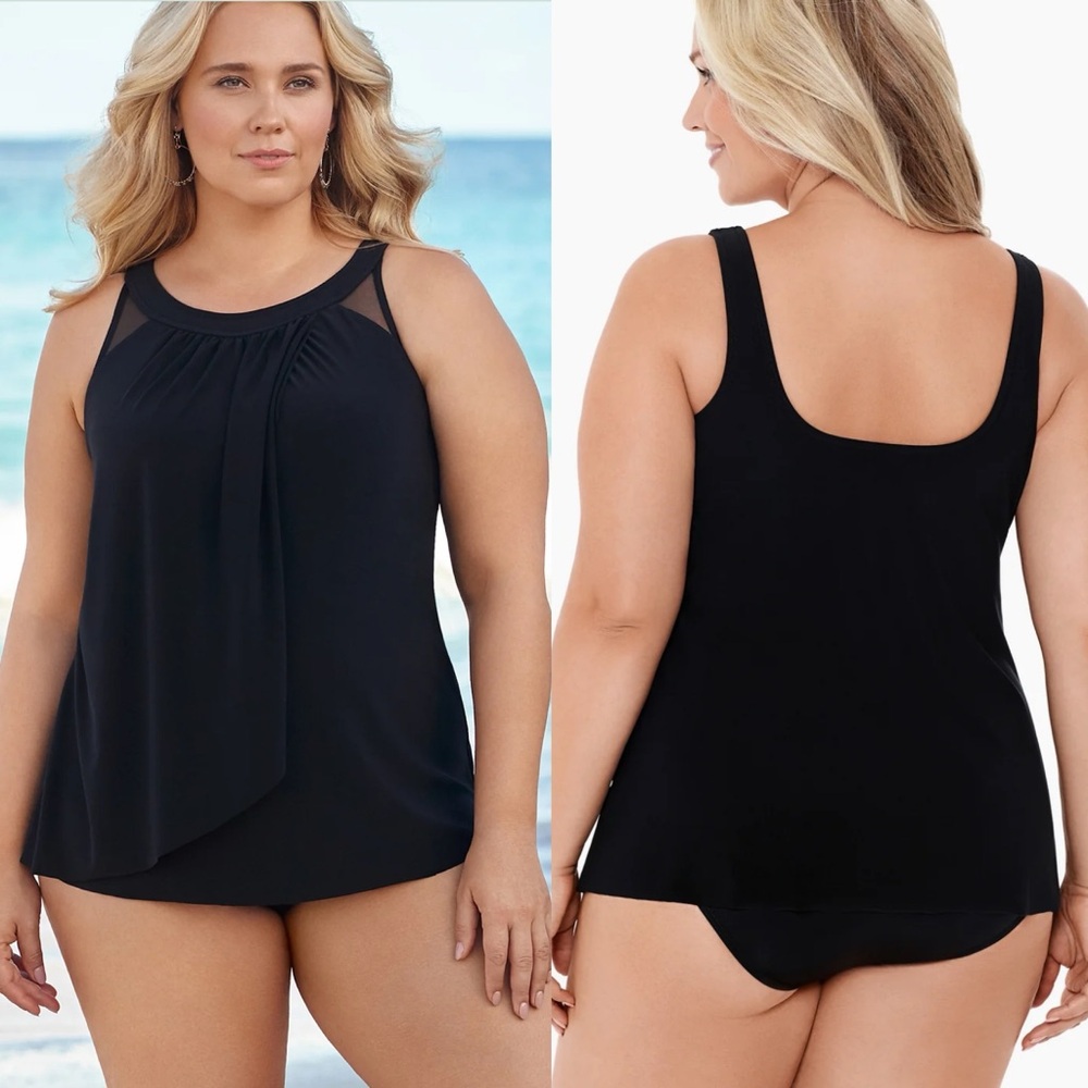 Miraclesuit Illusionist Plus Size Ursula Tankini Top Womens Size 22W Black‎ NEW